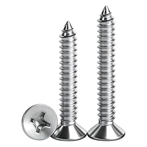 QANCEN 50 piezas Tornillos Autorroscantes para Madera,M4x20mm Tornillos Cabeza Plana Cruzada para Proyectos de Bricolaje y Muebles