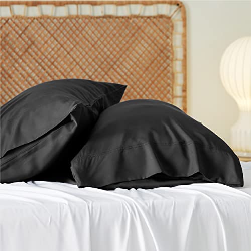 Bedsure Cooling Pillow Cases Queen Size Set of 2, Rayon Derived from Bamboo Queen Pillowcases, Black Pillow Cases, Breathable & Silky Soft Bedding Pillow Covers with Envelope Closure, 20x30 Inches
