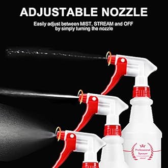 Plastic Spray Bottle (4 Pack, 16 Oz, All-Purpose) Heavy Duty Spraying Bottles Leak Proof Mist Empty Water Bottle for Cleaning Solution Planting Pet with Adjustable Nozzle and Measurements