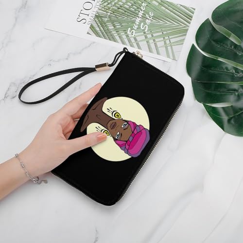 African Beautiful Woman Leather Wallet Fashion Bifold Purse Long Pouch with Wrist Strap for Men Women4