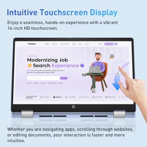 Image of HP 2-in-1 14 inch Touchscreen Chromebook Laptop, 4GB RAM, 64GB SSD, Sky Blue | Intel N100 4-core CPU, Gemini Advanced, HD IPS Display, Webcam w / shutter, HP Fast Charge, ChromeOS, w / Wireless Mouse