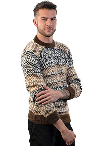 Men's Crewneck Fair Isle Alpaca Sweater in Beige Tones Lavaredo3