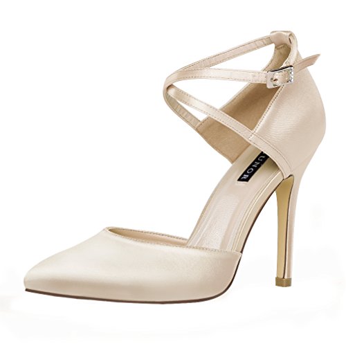 ERIJUNOR Women High Heel Ankle Strap Satin Dress Pumps Evening Prom Wedding Shoes