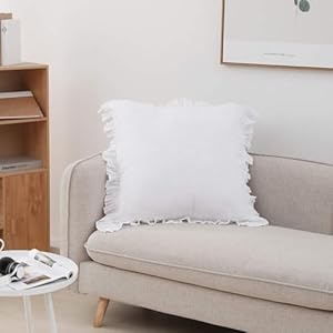 Simpleopulence 100 linen euro sham covers with ruffle 26×26 inch pillow covers set of 2 euro pillow shams for bed couch french home decor luxury and breathable square pillow cases white  urban country home decor