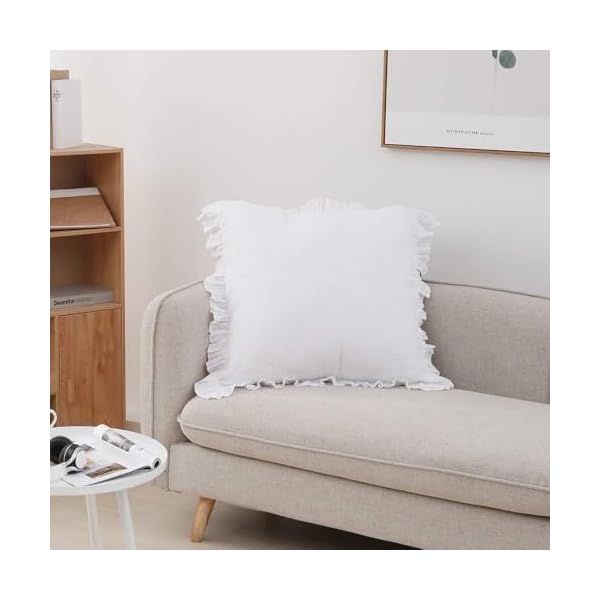 Simpleopulence 100 linen euro sham covers with ruffle 26×26 inch pillow covers set of 2 euro pillow shams for bed couch french home decor luxury and breathable square pillow cases white  urban country home decor