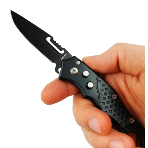 Canivete Tático Dobrável, Lâmina em Aço Inox Preta, Cabo Ergonômico com Textura, para Camping e Uso Militar