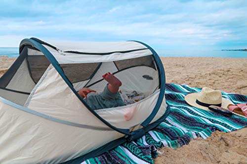 Deryan Baby Reisebett ab Geburt bis 2,5 Jahre - Pop Up Babybett Babyzelt in 2 Sekunden aufgestellt - inkl. Moskitonetz & Reisetasche - 76x46x117cm (Creme)