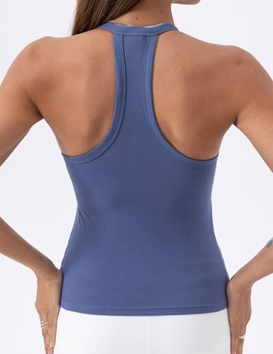 Image of Danysu V Neck Racer Back Tank Top for Women Padded Ribbed Long Tank Fitted Basic Cami Tops