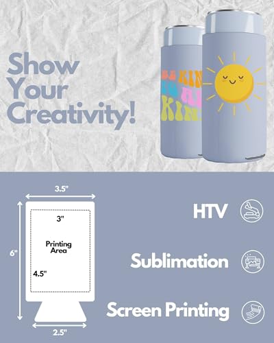 Image of PartyPrints 100 Pack Frost Blank Slim Can Cooler Sleeves | Plain Seltzer Customizable Bulk Coolers for Beer Bottles & 12oz Tall Cans | Skinny Collapsible Drink Insulated Sleeve
