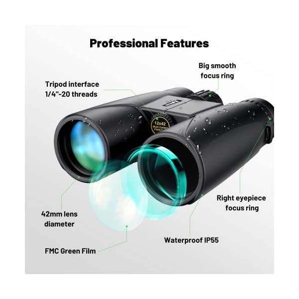 Kylietech Fernglas für Erwachsene, 12 x 42, mit Universal-Handy-Adapter, HD, wasserdicht, beschlagsicher, kompakt… – Bild 4