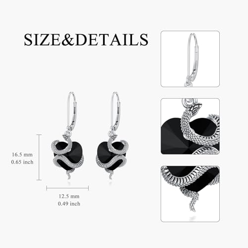 Witches Heart Earrings for Women Sterling Silver Black Heart Earrings Skull/Dragonfly/Rose/Snake/Mustard Seed/Filigree Jewelry Witchy Gifts for Women3