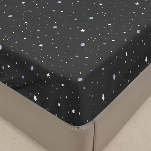 Surwin Drap Housse 90x190, Ciel Étoilé Imprimé Draps Housses en Microfibre, Doux Drap-Housse avec Une Rebord Élastique, Lavable Ajustable Housse Matelas avec Bonnet...