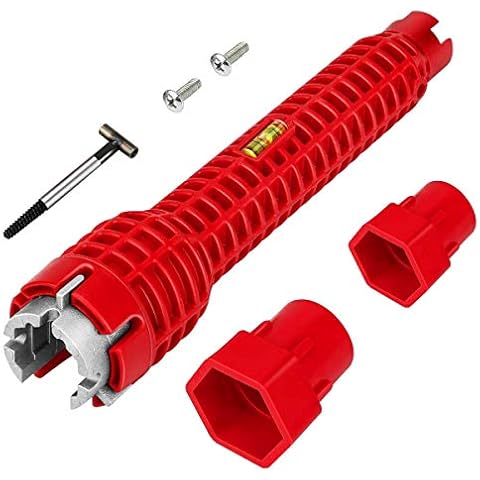 Sink Faucet Installer Socket Wrench,Sink Wrench Plumbers Faucet and Sink Installer Tool Scaffold Tap Spanner Wrench Pipe Spanner Toilet Wrench for Kitchen Plumbing Repair (Red A) Cover