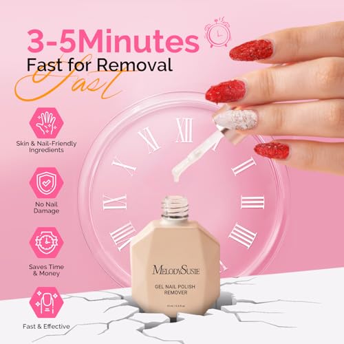 Image of MelodySusie Gel Polish Remover Kit with Latex & Oil, 3PCS, 15ML | No Need to Wrap and Soak Gentle Care Removes in 2-5 Mins Easy to Use at Home