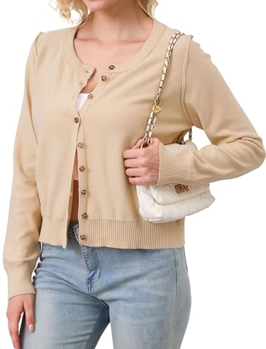 Women’s Button Down Crew Neck Cardigan Soft Classic Long Sleeve K...