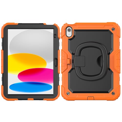 Coque iPad 10 antichoc orange finies les vitres brisées avec cet étui silicone rotatif