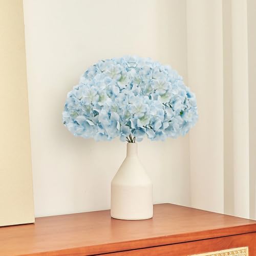 10 pcs Hydrangea Artificial Flowers, Silk Artificial Hydrangea Head with Stem Hydrangea for Bridal Wedding Baby Shower Home Party Decoration (Lake Blue) image 1