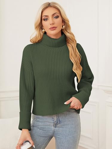 Image of ZAFUL Womens Turtleneck Pullover Sweater Casual Loose Ribbed Knit Long Sleeve Chunky Jumper Tops