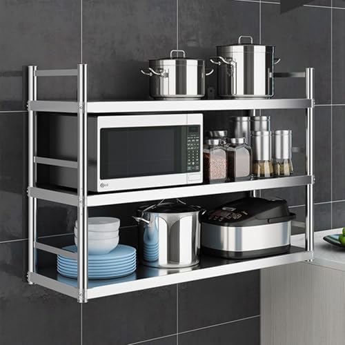 Estante para especias, organizador de pared, estante de almacenamiento de acero inoxidable para cocina, 2/3 capas, fácil de limpiar, perfecto para platos y especias