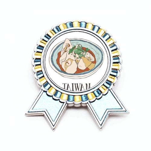 Broche de voyage Noodles Taiwan Food en métal taille M pour vêtement