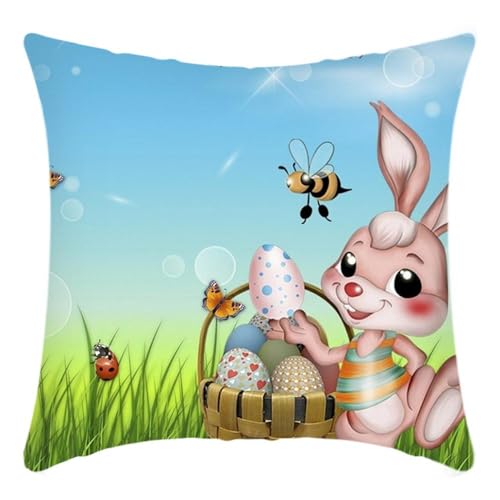 Amlhy - Amlhy Housse de coussin Happy Easter 45 x 45 cm - Œuf de lapin - Style floral - Housse de coussin décorative pour canapé, salon, jardin, extérieur - E - 1 pièce