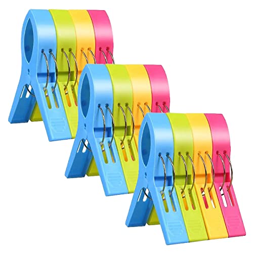 Teshson - Pinzas para toallas de playa, de plástico, tamaño grande, para tendedero de ropa, tumbonas (color brillante, 12 unidades) Cover