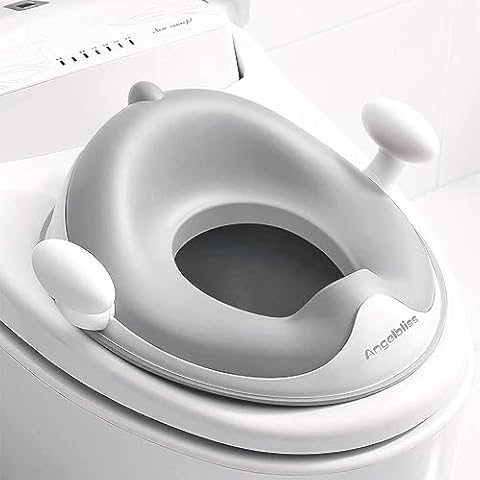 ANGELBLISS Baby Potty Training Toilet Seat with Soft Cushion Handles, Haute Collection, Double Anti-Slip Design and Splash Guard for Boys and Girls (Grey) Cover