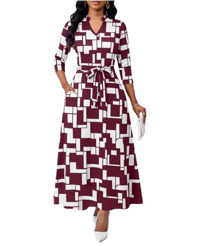 Image of BubFee Maxi Dresses for Women Semi Formal Long Dress 3 /4 Sleeve Casual A-line Church Dresses with Pockets