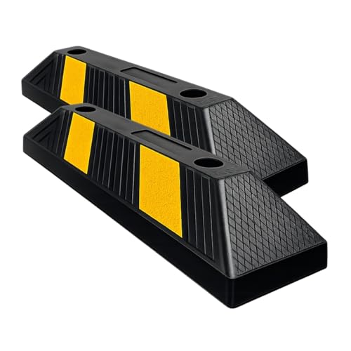 TRAFFIC KONTROL Parking Stopper Block for Garage or Parking lot 20 Long 2 Pcs Reflective Heavy Duty Rubber Bumper Block Car Wheel Stop Yellow & Black Tire Curb Barrier
