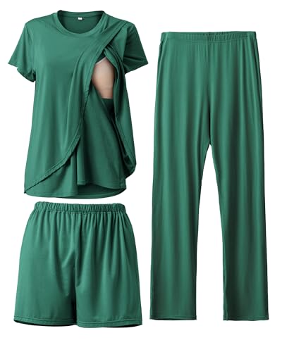 Image of Rnxrbb 3 Piece Postpartum Nursing Pajamas Set Casual Soft Maternity Breastfeeding Pjs Sleepwear Loungewear Clothes Layer