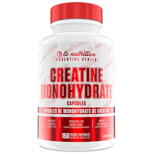 TC Nutrition 100% Creatine Monohydrate Capsules - 1000 mg x 150 Pills (3-5g Serving) Pure Creatine Pills for Increased Strength, Muscle Growth, Endurance & Performance For Men & Women - Manufactured In Canada