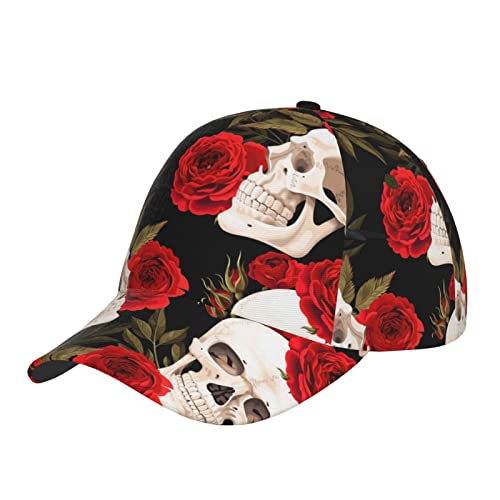 Gorras De Béisbol Hombres Mujeres Brim Trucker Sombreros El Snapback - Skulls Red Roses Raven