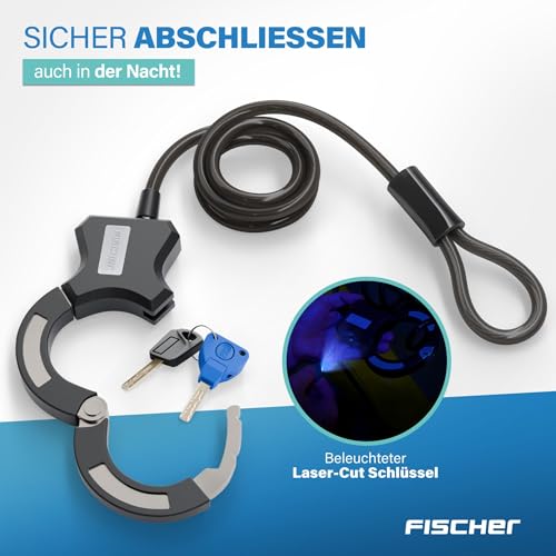 FISCHER E-Scooter Schloss, 120 cm Handschellenschloss mit 10 mm Stahlseil, Sicherheitsstufe 4, robuste 74mm Schelle… – Ansicht 4