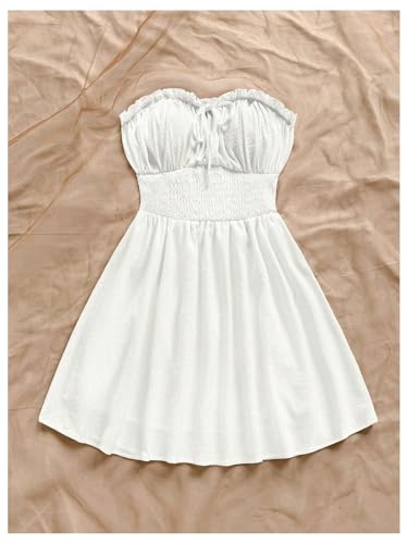 Image of Floerns Women's Vacation Strapless Tube Dress Ruffle Hem A Line Mini Dresses