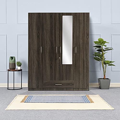 Image of Wakefit Wardrobe | 1 Year Warranty | Engineered Wood Almirah, Cupboard for Clothes Storage | 4 Door, Mirror, 1 Drawer, 2 Hanging Space | Cashmere - Napa Oak