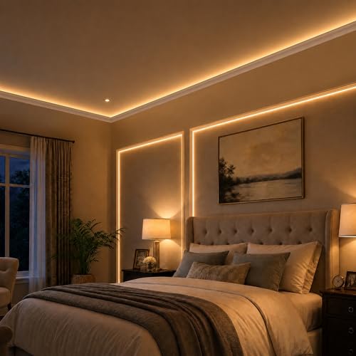 Image of moonoom 10 Pack 39 Ft Ceiling Crown Molding Trim, High Impact Ceiling Decorative Moulding, Room Top Light Strip Crown Molding for Ambient Home Bedroom Living Room Lighting (Style C)