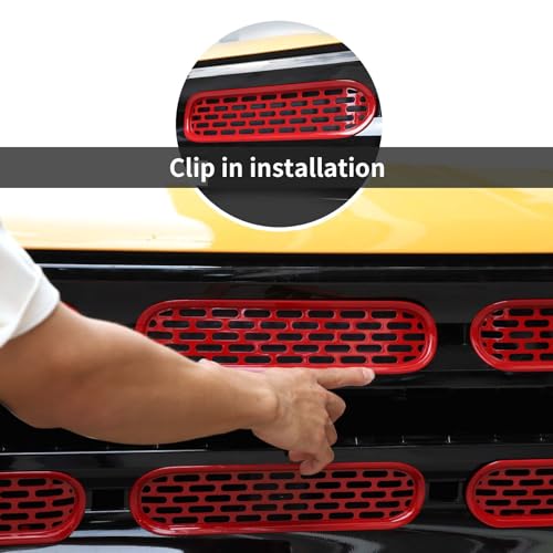 Image of Front Grill Mesh Grille Inserts Cover Frame Trims Kit 6Pcs Fit for Ford Bronco 2021-2025+ 2 /4 Door Exterior Accessories (Red)