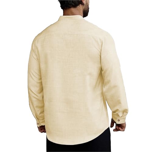 Image of Men's Slim Fit Full Sleeve Cotton Beige Color Short Kurta (IN01)