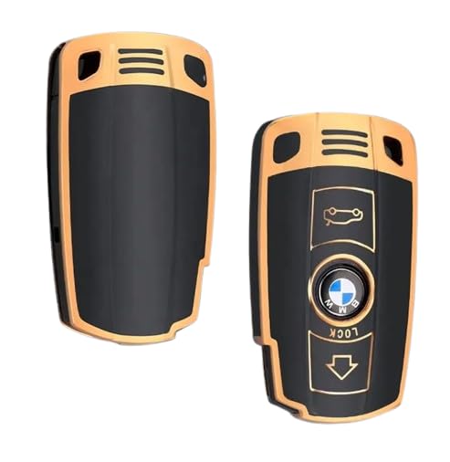StyleC Remote Key Cover Compatible with BMW 1 3 5 SERIES X1 X3 X5 X6 E60 E90 E70 Z4 TPU Case Key Fob Keyless Remote Control Smart A (Black Gold)