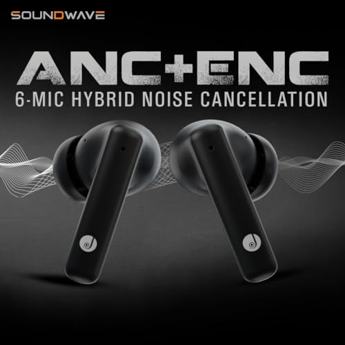 Image of JUST CORSECA Soundwave Earbuds with Type C Charging | ANC & ENC Model | Low Latency Bluetooth 5.3 | IPX4 Water Resistance | Smooth Touch Controls (Black)