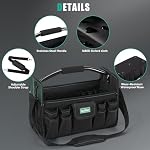 17 Inch Tool Bag,Electrician Tool Bags,Heavy Duty Open Top Tool Tote,31 Pocket Tool Box Organizer with Stainless Steel Handle & Adjustable Shoulder Strap, Black/Green
