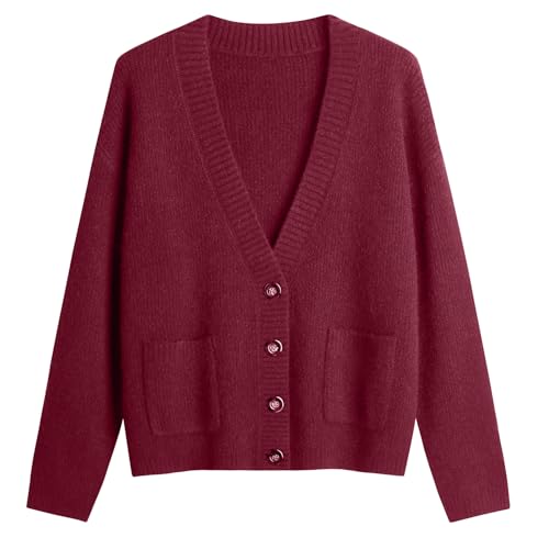 Image of Women's Knit Cardigans Open Front Long Sleeve V Neck Button Down Loose Cardigan Sweaters Cable Knit Outwear Coats
