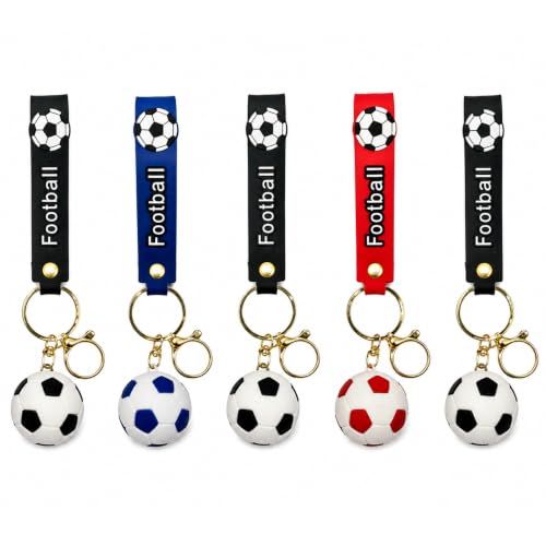 Image of Birthday Popper 5 Pcs Football Keychain Set as Birthday Return Gift - Sports-Themed Keychains with Strap, Metal Hook & 3D Mini Ball Design - Ideal for Football Lovers