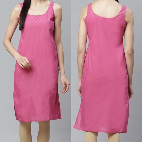 Image of Women's Sleeveless Cotton Inner Slip Dress Round Neck Soft Comfortable Fit Full Length Camisole Innerwear Summer top Undergarment for Girls