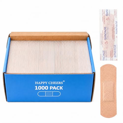Adhesive Bandages 3/4" x 3" inch,1000 Count Bulk Plastic PE Strip Bandage, Waterproof, Non‑Stick Pad, Breathable Small Wound Bandages for First Aid Kit Refill, Classroom, Office, Workplace