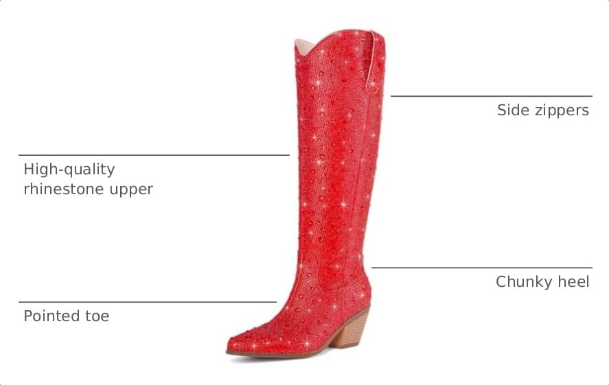 Image of Cowgirl Ankle Boots Cowboy Boots for Women Western Booties Rhinestone Chunky Heel Fashion Comfortable Side Zipper
