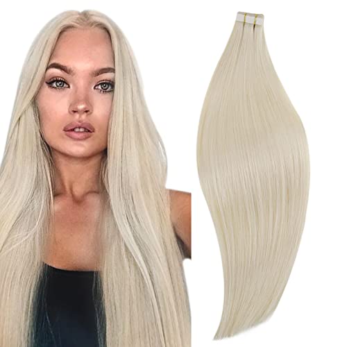 RUNATURE Blonde Hair Extensions Tape in Remy Hair Double Sided PU Tape in Extensions for Women Invisible Skin Weft Tape in Real Hair Skin Weft 12 Inch 30g 20pcs