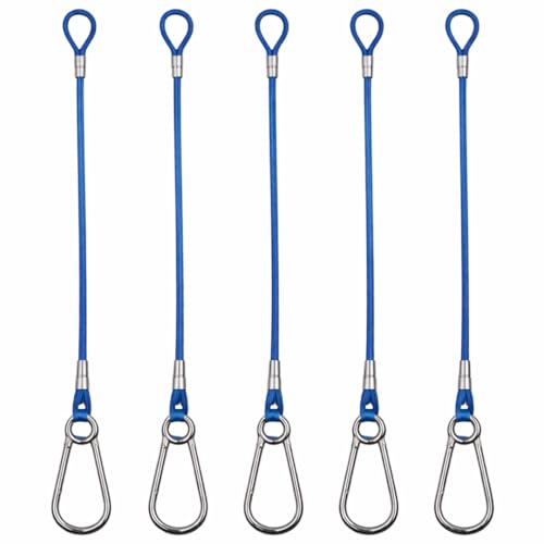TEELLON® 2-Feet (4mm) (Pack-5) Heavy Duty Pot Hanging Wire Rope Safety Cable with Hooks Hanger for hanging Pots, Stage Light LED, Flower Basket Potted Plants Holder Chain Birds Feeder Lanterns (Blue)