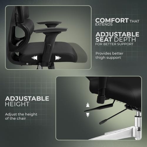 Image of Kepler Brooks Imperia Elite Office Chair for Work | 3-Year Warranty | Ergonomic Office Chair, Study Chair for Home, 2D Headrest, 3D Armrest, Multi Lock Seat Slider Mechanism, Aluminium Base (Black)