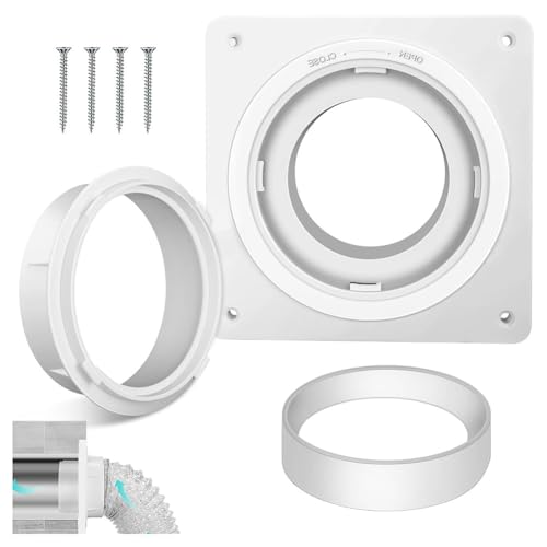 Lawnoval Kit de conectores de ventilación de secadora con placa de pared y bloqueo rápido de giro para tubo de manguera de 4 pulgadas, plástico robusto de 7 x 7 pulgadas, color blanco para lavandería